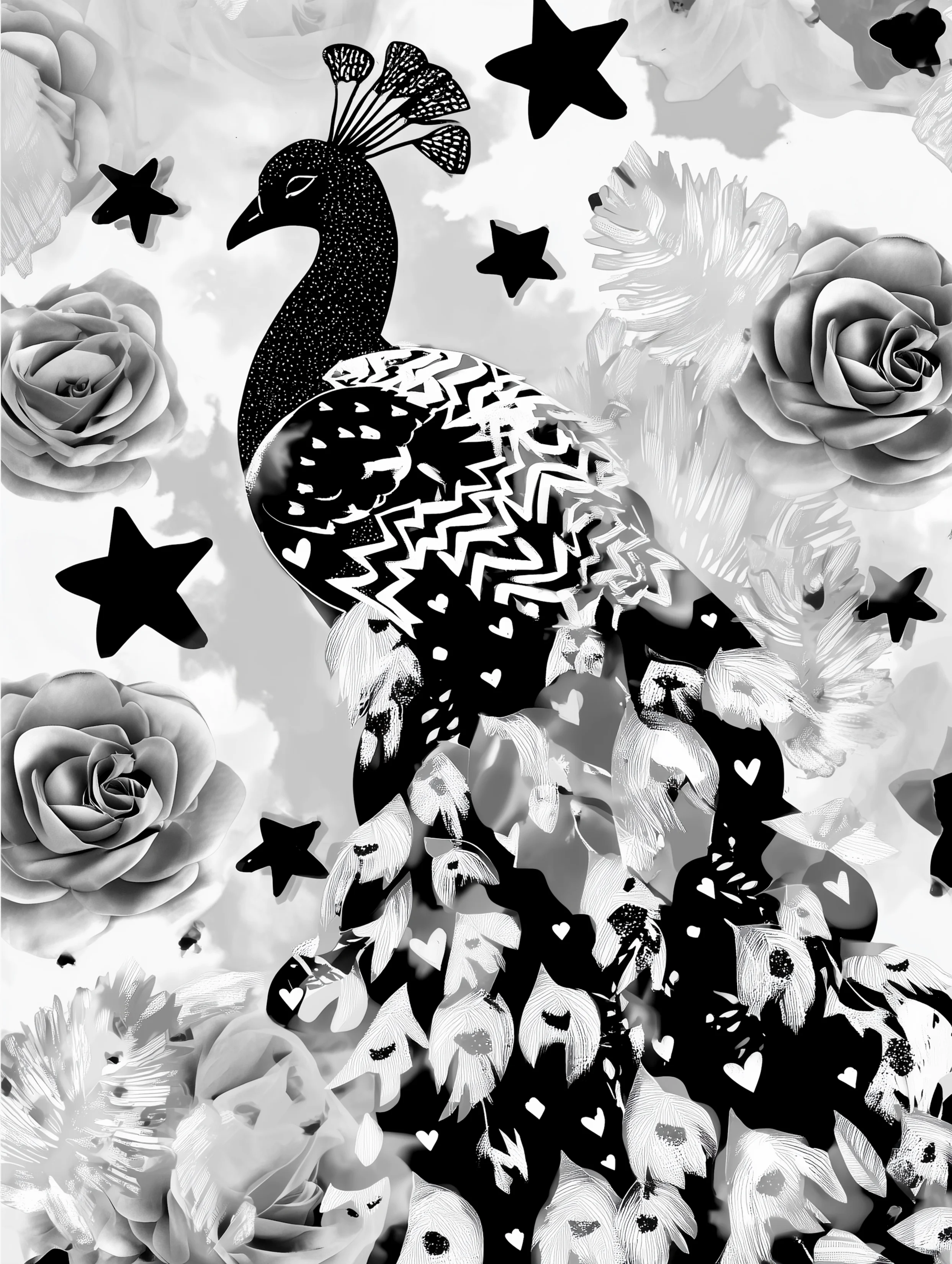 Free printable coloring page of peacock for adults featuring darker peacock